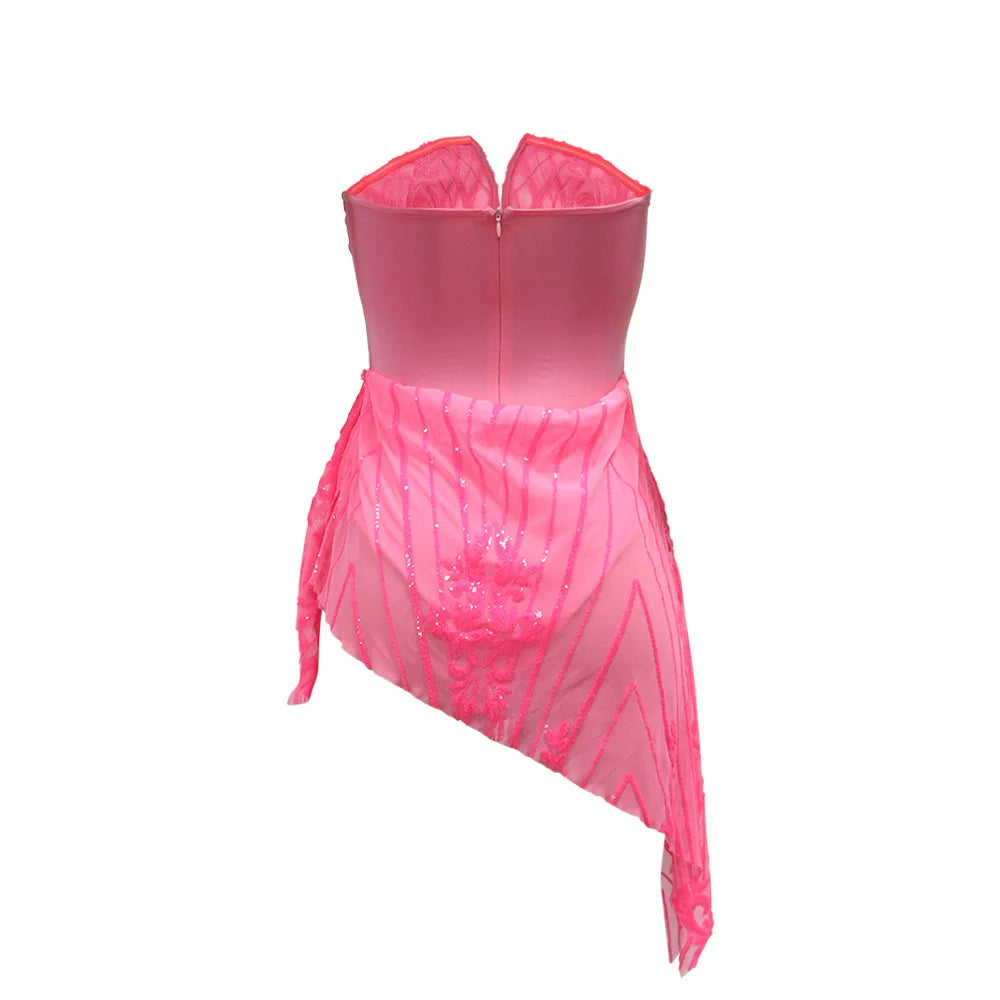 Sequin Ruffle Dress Lady Sexy Party Bodycon Evening Dresses 2024 Women Summer Clothes Elegant Luxury Birthday Club Mini Dresses
