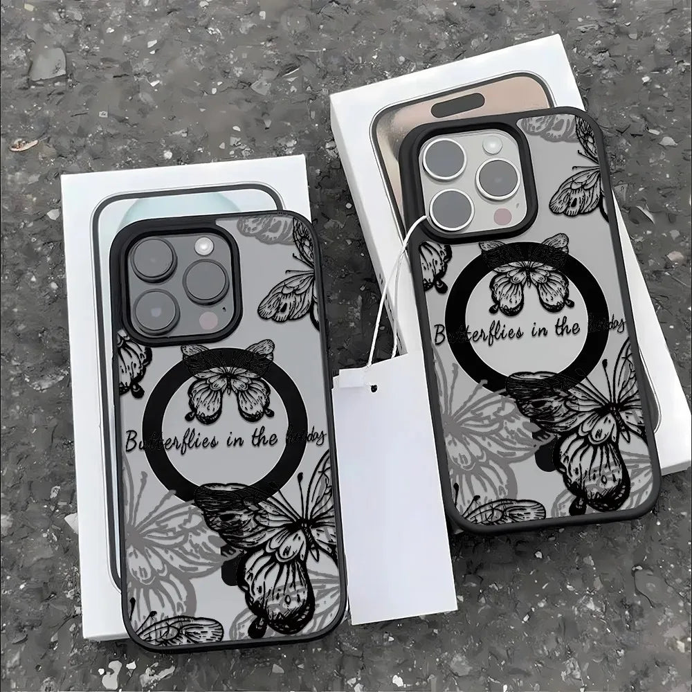 Butterfly Magnetic Transparent Phone Case For iPhone 17 16 15 14 Plus 13 12 11 Pro Max 17 Air Magsafe Wireless Charge Back Cover