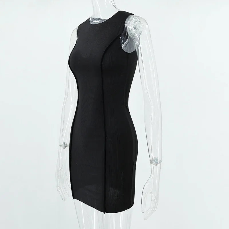 Sleeveless Bodycon Mini Dress Woman Slim Fashion Sexy Solid Vintage Party Evening Beach Kpop Cheap Clothes Short Dresses Women