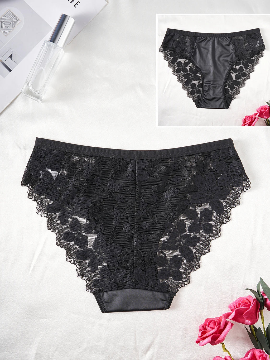 5PCS Women's Underwear Hollow Lace Embroidery Flower Sexy Panties Female Briefs High Quality Solid Color Underpants