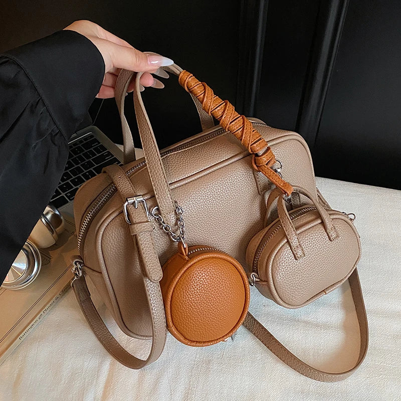 Casual Handbag 3-IN-1 Fashion Brand Messenger Bags for Women Pu Leather Crossbody Bag Lady Totes Large Capacity Travel Bag