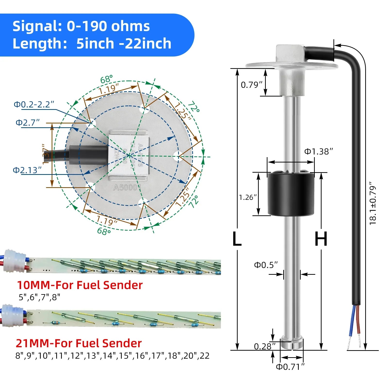Red LED Digital 52mm 3In1 Gauge 0-190ohm Water Level Indicator+Sewage Level Gauge+Voltmeter for Water Waste Level Sensor Custom