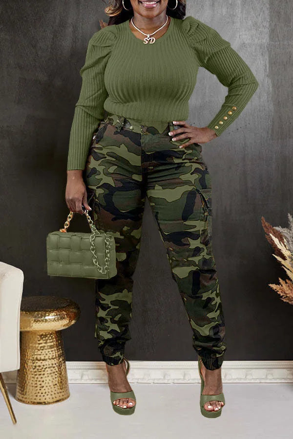 CM.YAYA Women’s Camouflage Printed Slim Cargo Pants 2024 Spring/Summer Pocket Jogger Street Fashion Safari Trousers
