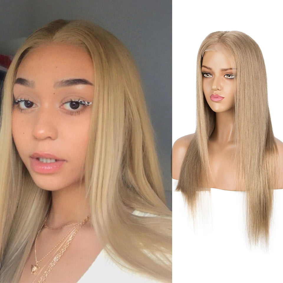 Sleek 28 Inch Gold Blonde Colored Human Hair Wigs 13X6X1Lace Front Brazilian Hair Wigs 100% Real Ready To Wear Cosplay Lace Wig