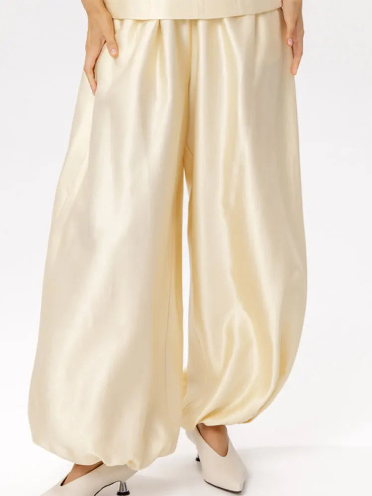 Casual Summer Women's Suit Solid Patchwork Top Long Pants Sets V-neck Short Sleeve Tops Loose Lantern Pant 2026 Lady Chic Suits