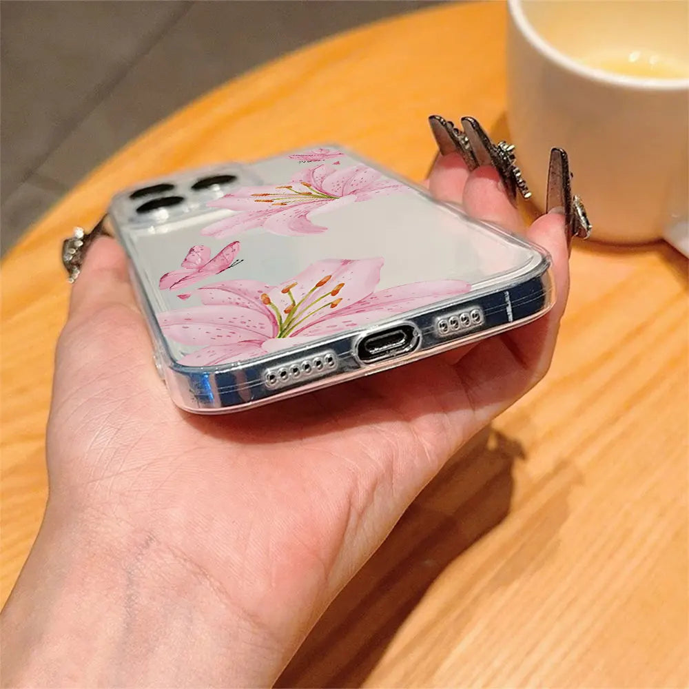 Ins Style Pink Flower Butterfly Phone Case For iPhone 11 12 13 14 15 16 17 Por Xs Max Mini 8 7 6 6s Plus 16e 17e Air Clear Cover