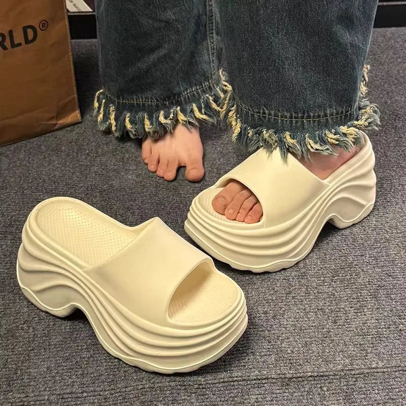 Chunky Platform Slippers for Women Summer 2026 Comfortable Wedge Heels Sandals Woman Solid Non Slip EVA Thick Sole Slides Shoes