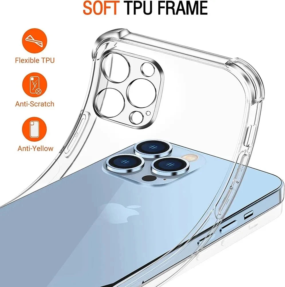 Luxury Shockproof Clear Phone Case For iPhone 17 16 15 13 12 11 14 Pro Max Mini XR XS 7 8 Plus Silicone Transparent Back Cover
