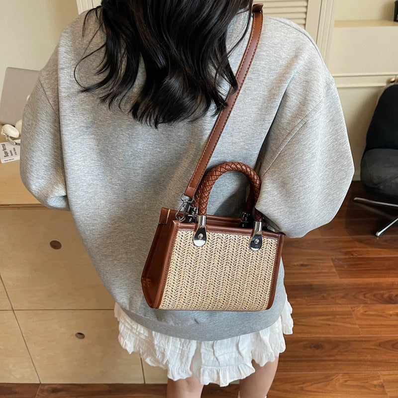 Designer Women Shoulder Bag Fashion Woven Handbag Purse Small Square Crossbody Bags 2025 Brand Straw Tote Bag Classic Ladies Bag