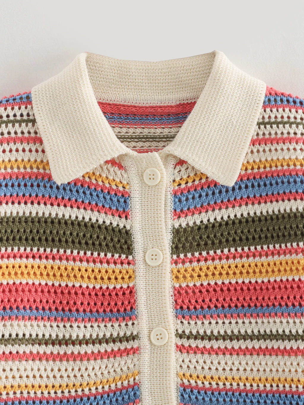 Women Patchwork Striped Hollow Out Crochet Knitted Crop Sweater Shorts Set Short Sleeve Polo Collar Sweater Knit Shorts Suit Y2K