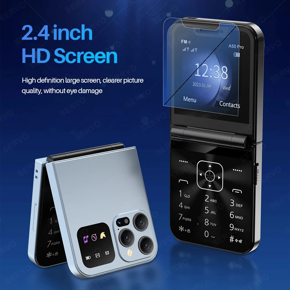 SERVO A50 PRO Flip Mobile Phone 2G GSM 2.4" Display Auto Call Recorder Speed Dial 2 SIMs Foldable Telephones Official Authentic