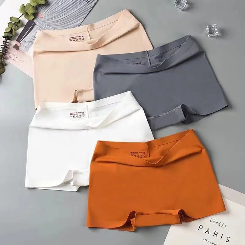 Seamless Silky Underwear Ladies Panties Women's Boxer Shorts Safety Pants Soild Female High Waist Lingerie Panty