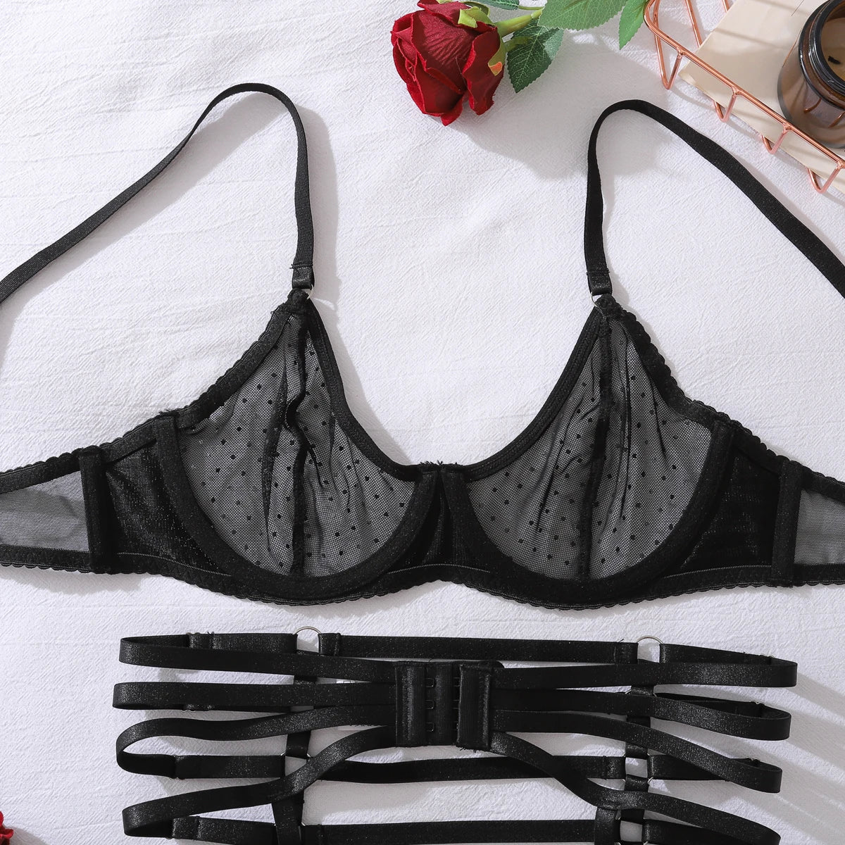 2025 New Product Complex Craftsmanship Bundle Hollow Body Shaping Comfortable Mesh Sexy Underwear Four Piece Set