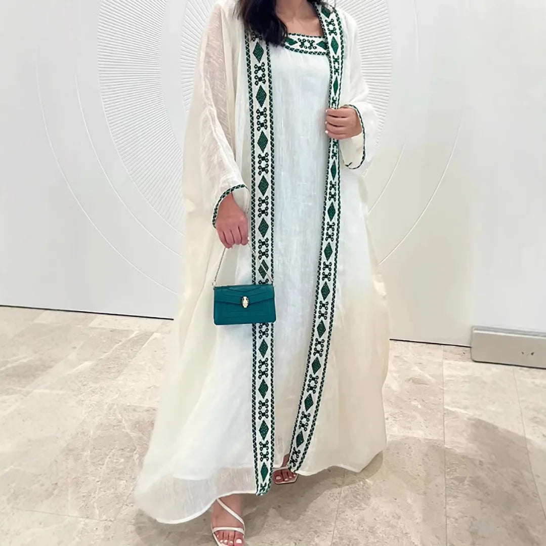 Muslim Dress 2 Piece Sets Women Modest Open Abaya Suit Dresses Cardigan Robe Morocco Dubai Kaftan Vestidos Jalabiya Outfits 2025