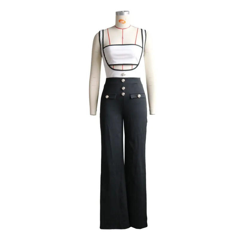 Elegant 2 Piece Sets for Women Summer Outfits Sexy Halter Tube Crop Tops Bodycon Flare Pants Set Vacation Jumpsuits Club Outfits