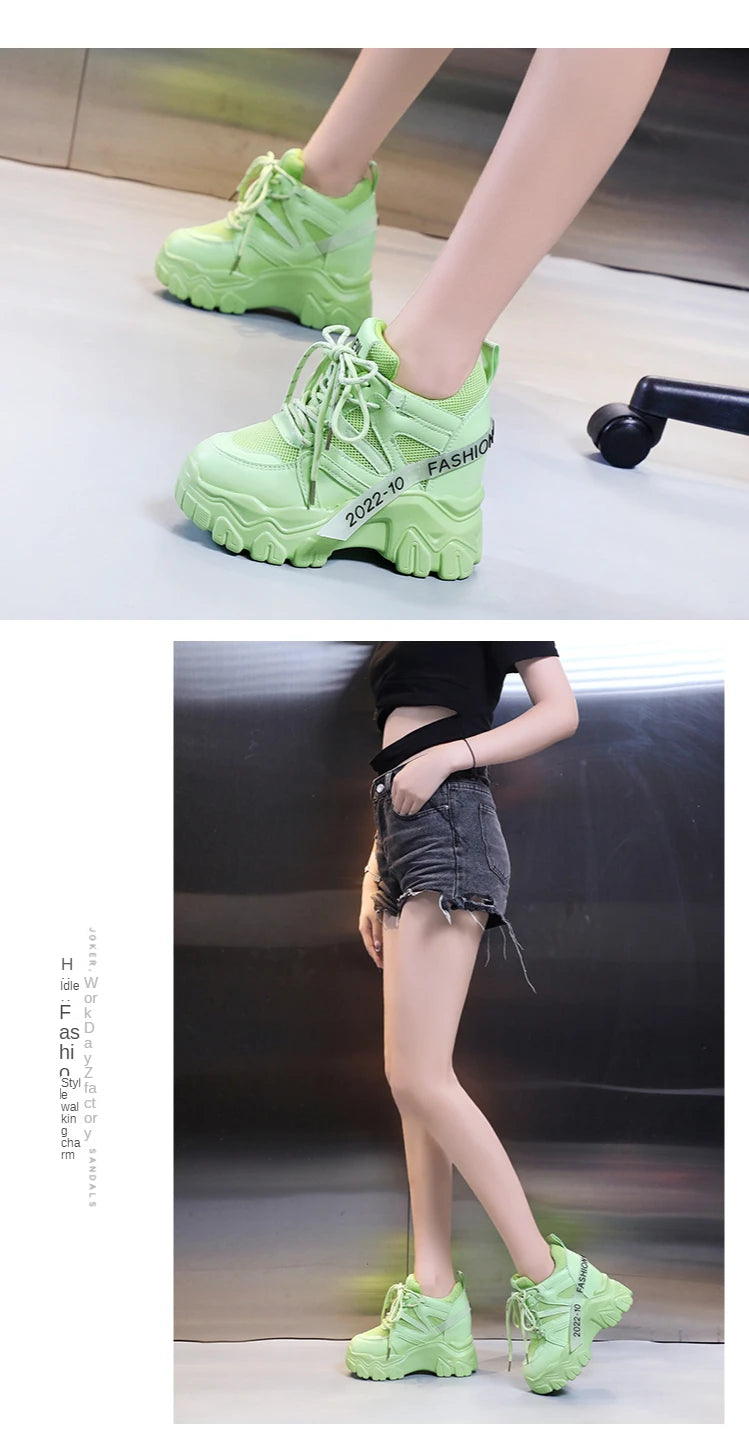 Comemore Women Sneakers Chunky Breathable Mesh Casual Shoes Platform Wedge Heels Sports Pink Shoe 2023 New Spring Autumn Fashion