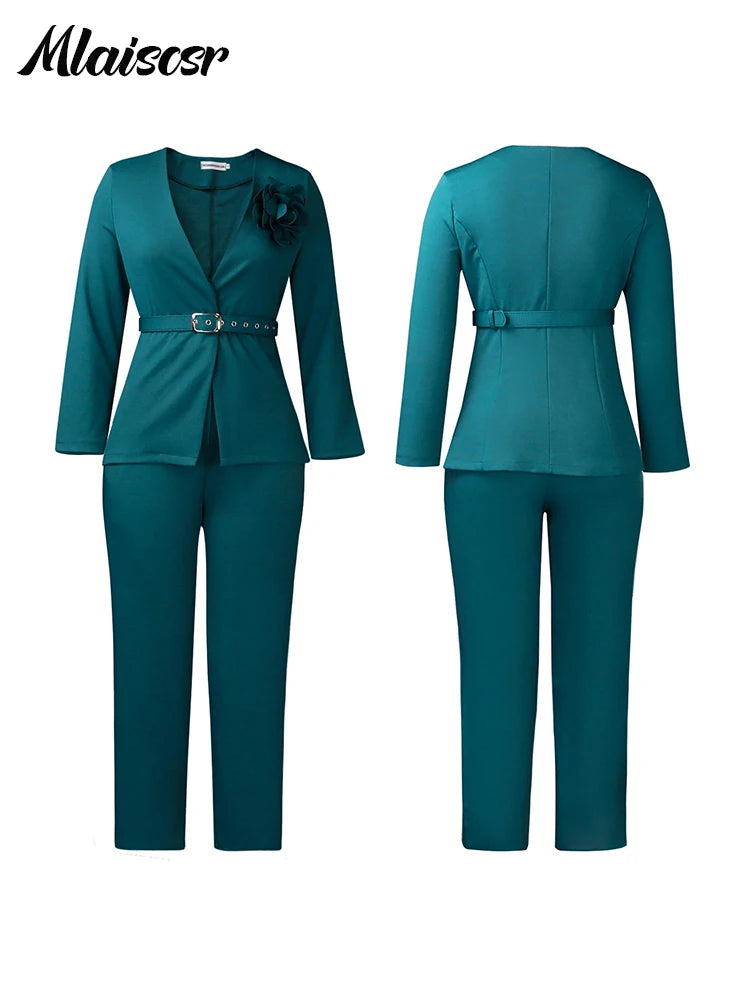 Mlaiscsr Elegant Blazer Suit for Women Long Sleeve Coat Top and Straight Pants Fashion Office Lady Work Fall Winter  Outfits