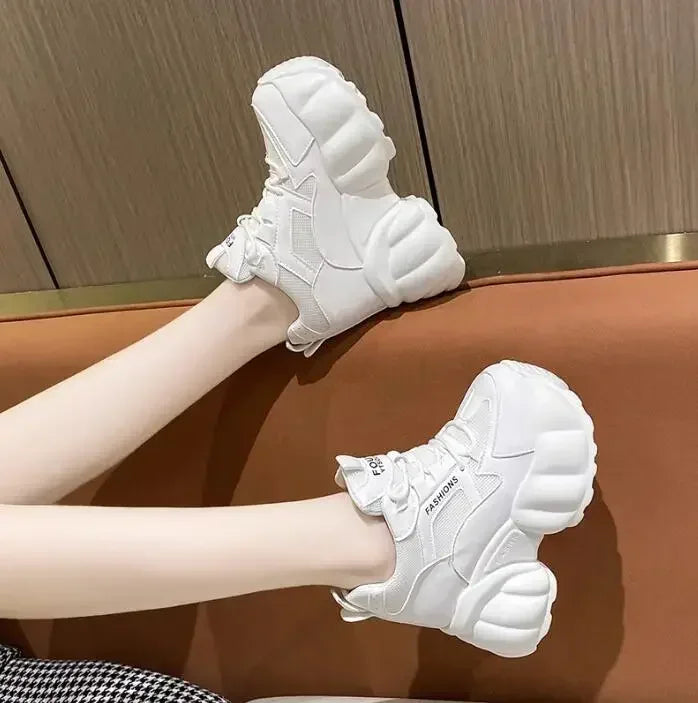 NEW Women Chunky Sneakers Internal 11CM High Platform Breathable Mesh Shoes Ladies Wedges Casual Shoes For Woman Sports Dad Shoe