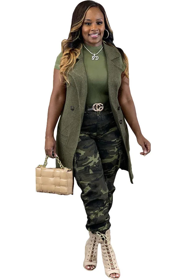 CM.YAYA Women’s Camouflage Printed Slim Cargo Pants 2024 Spring/Summer Pocket Jogger Street Fashion Safari Trousers