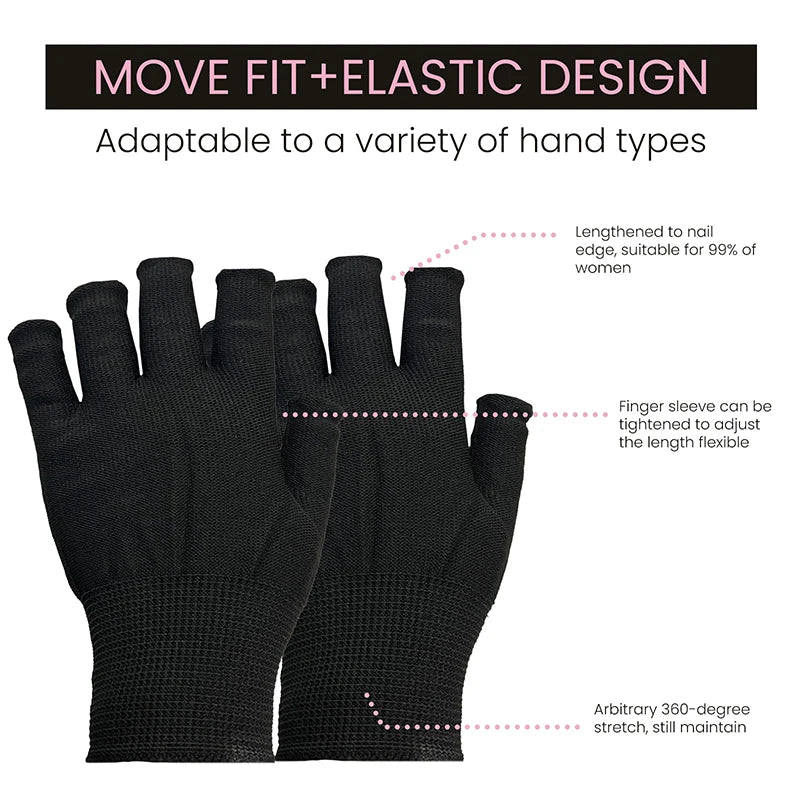 1 Pair Anti UV Black Thin Nail Gloves Anti Black UV Gel Shield Glove Fingerless Manicure Nail Art Tools LED Lamp Nails Dryer