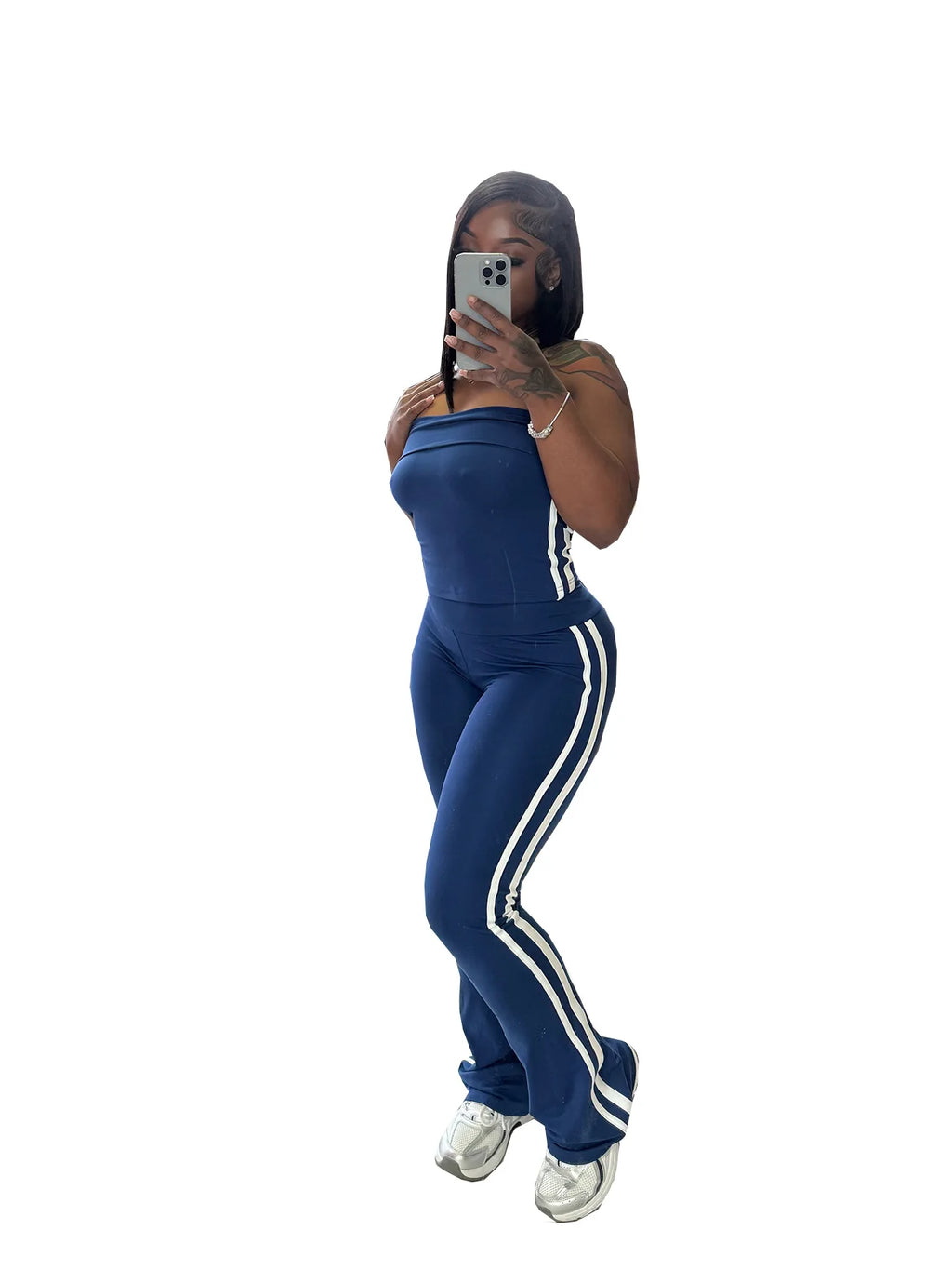 CM.YAYA Women's Set Long Sleeve Cargidan +strapless and Striped Pants Suit Three 3 Piece Set 2025 Street Active Outfit Tracksuit