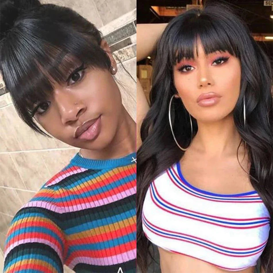 Wear Go Glueless Loose Body Wave Human Hair Wig With Bangs Full Machine Made With Bangs Brazilian Body Wave Wig Cheap On Sale