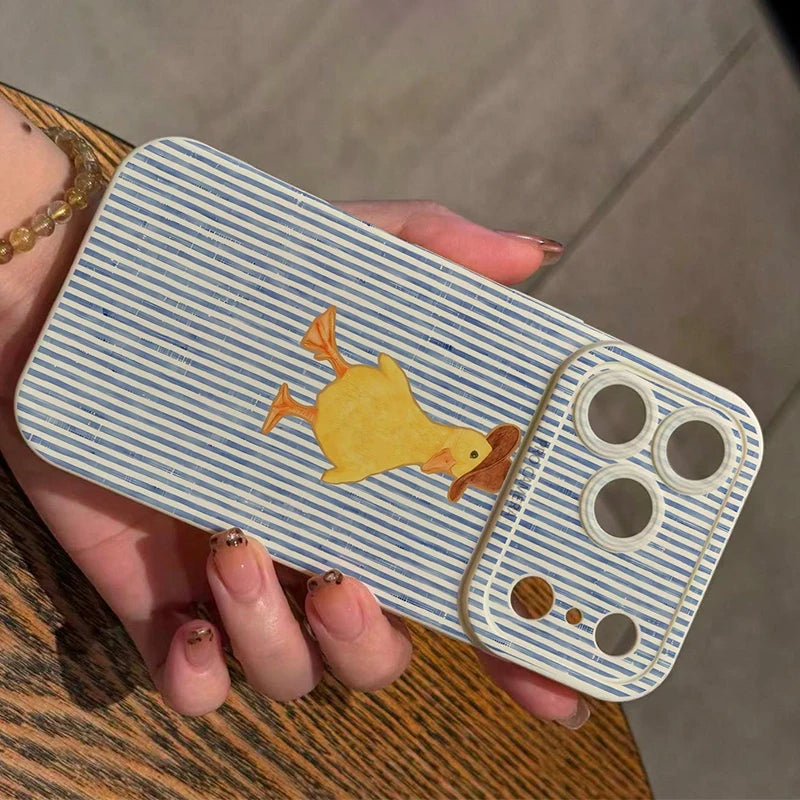 Phone Case For iPhone 17 Air 17E 16 15 14 13 12 11 Pro Max XS XR X 7 8 Plus Line Stripes Duck Pattern TPU Silicone Bumper Cover