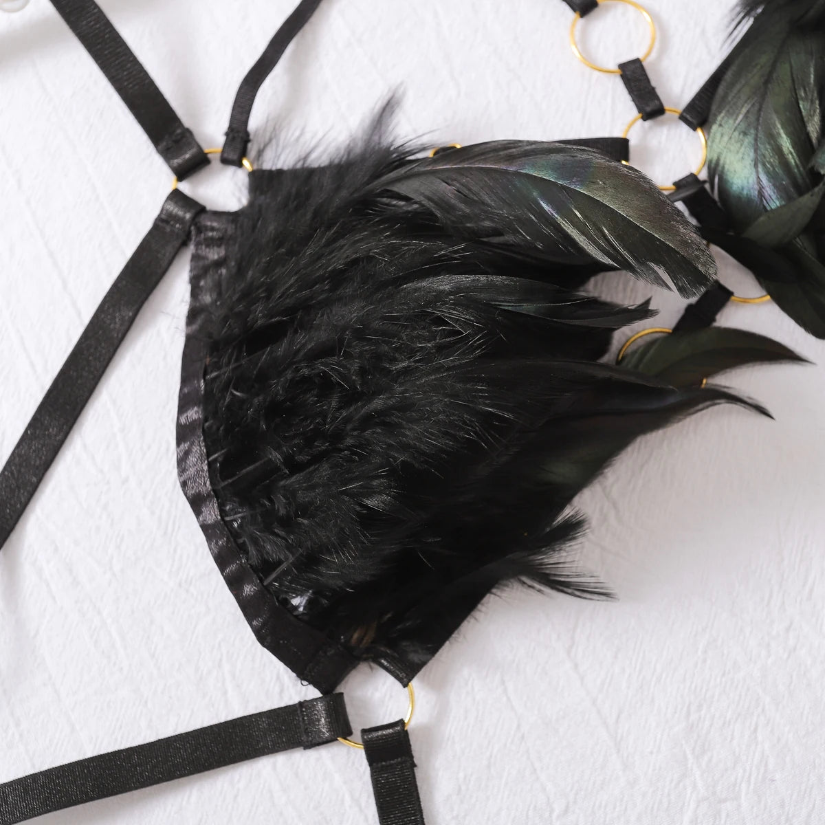 AVELINE 2025 Fashion Sexy Lace Harness Temptation Lingerie Splicing Feather three-point one-piece Skeleton Erotic Clothing