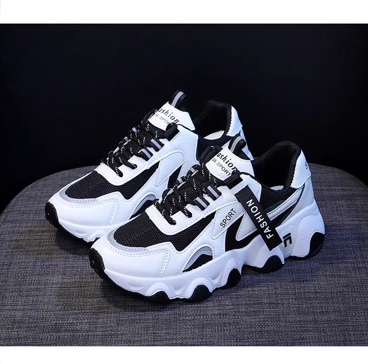 Zapatillas Mujer Sneakers Trendy Mesh Platform Sneakers Leather Shoes Breathable Socofy Casual Sports Shoes Women Flats 2023