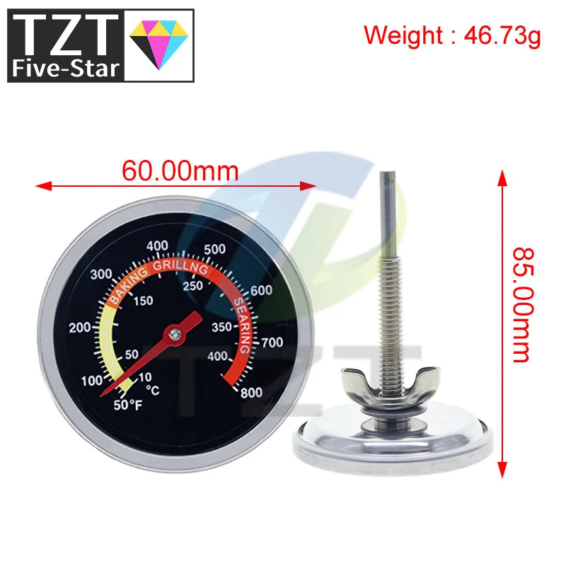 GREATZT 60mm Stainless Steel Pizza Oven Thermometer Baking Food Meat 10-400 Degrees Celsius Grill Barbecue Stove Thermograph