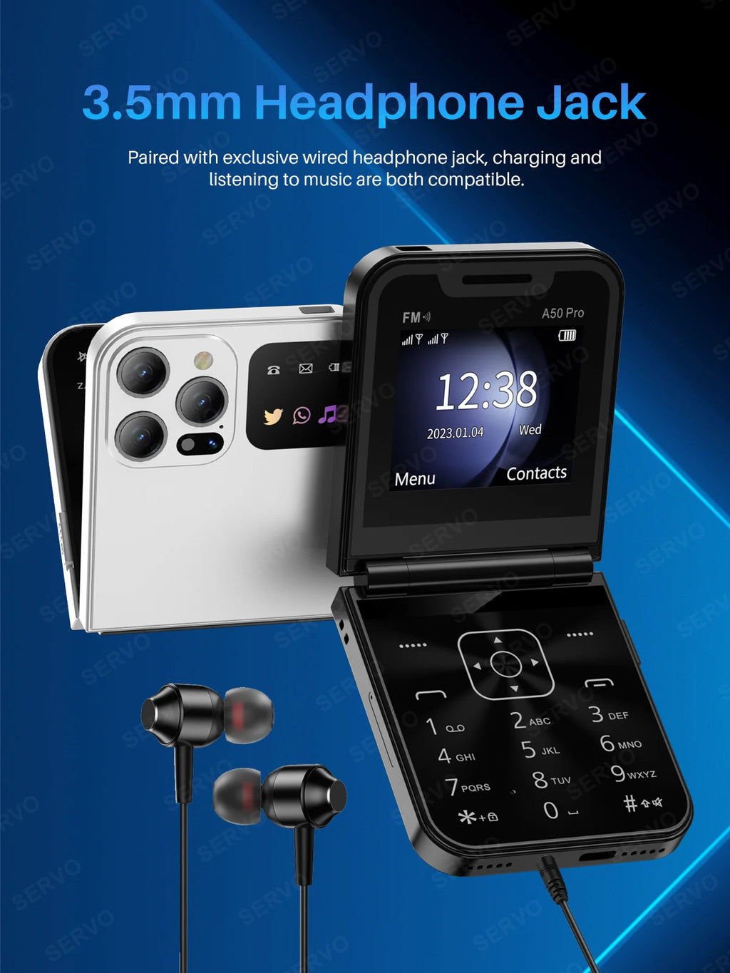 SERVO A50 PRO Flip Mobile Phone 2G GSM 2.4" Display Auto Call Recorder Speed Dial 2 SIMs Foldable Telephones Official Authentic