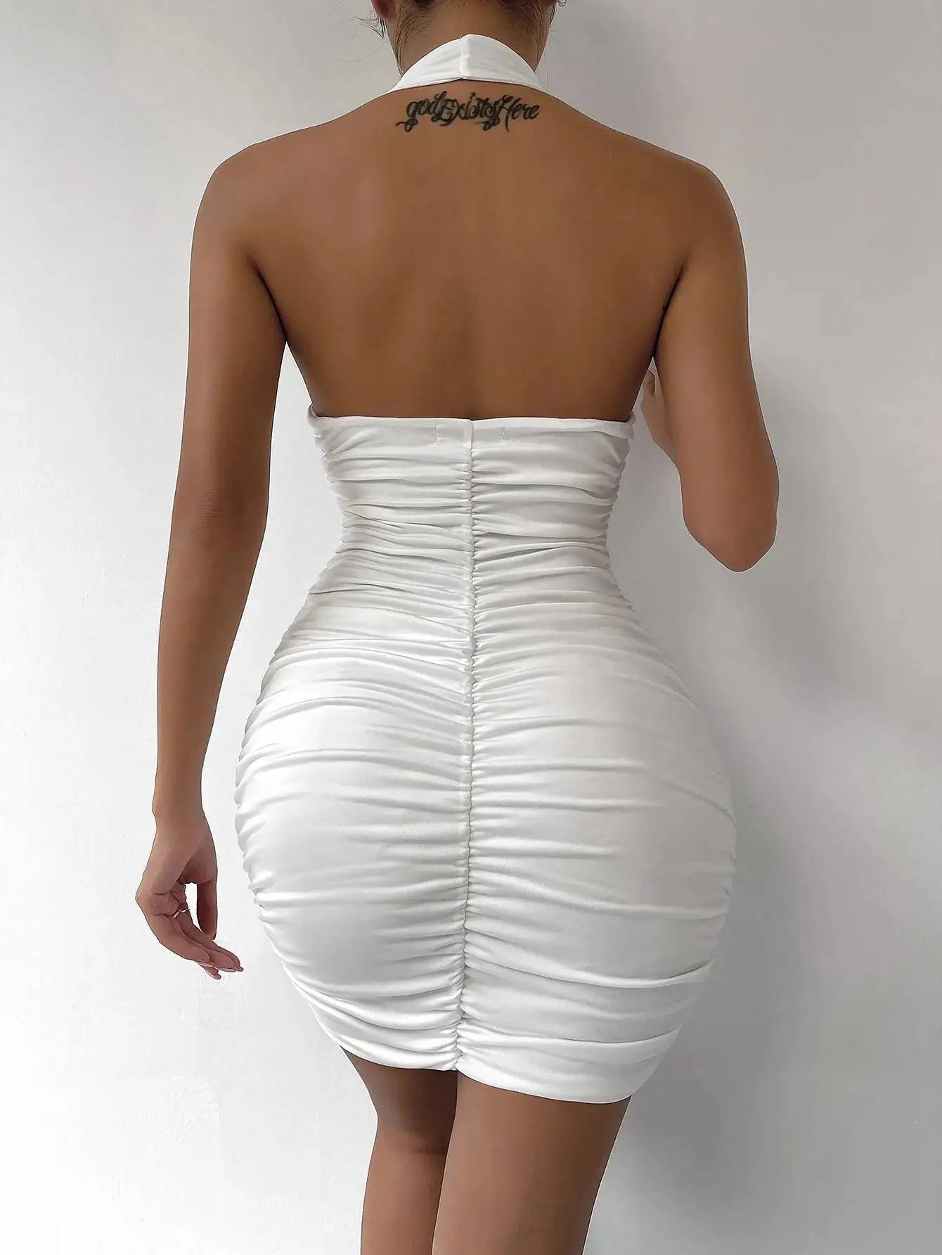 Sexy Deep V Evening Party Sleeveless Backlss Dress Summer Short White Halter Dresses Women Tight Club Mini Dress Clubwear TNP8