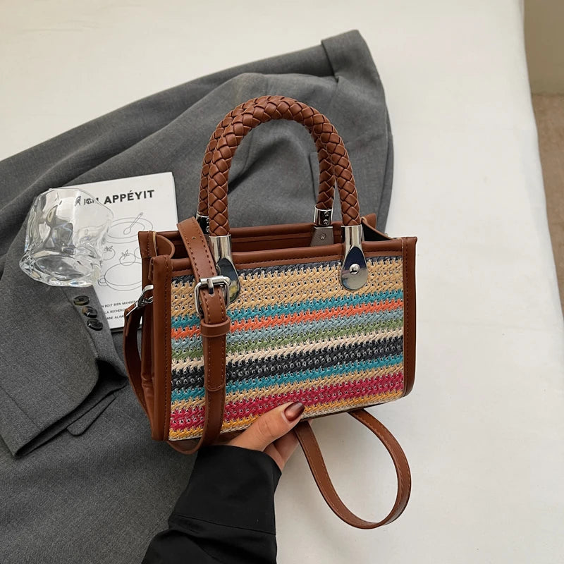 Designer Women Shoulder Bag Fashion Woven Handbag Purse Small Square Crossbody Bags 2025 Brand Straw Tote Bag Classic Ladies Bag