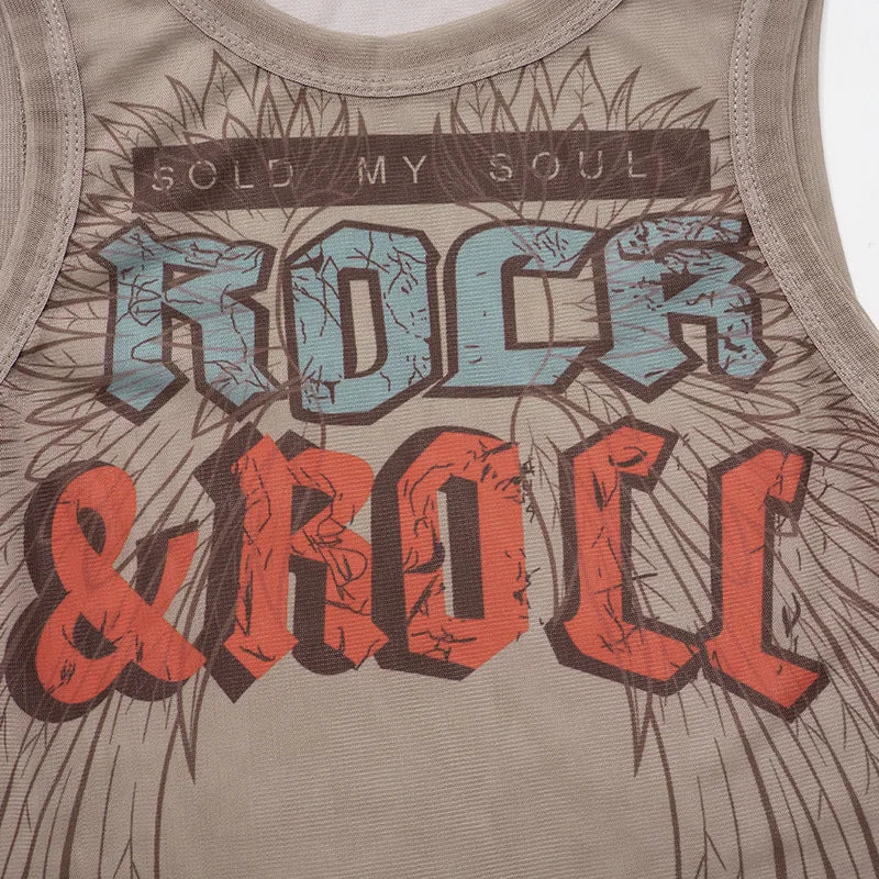 HLJ&GG Y2K Fashion Mesh Letter Printing Tank Top 3 Piece Sets Women Sleeveless Slim Vest And Denim Shorts Outfit With Chain 2025