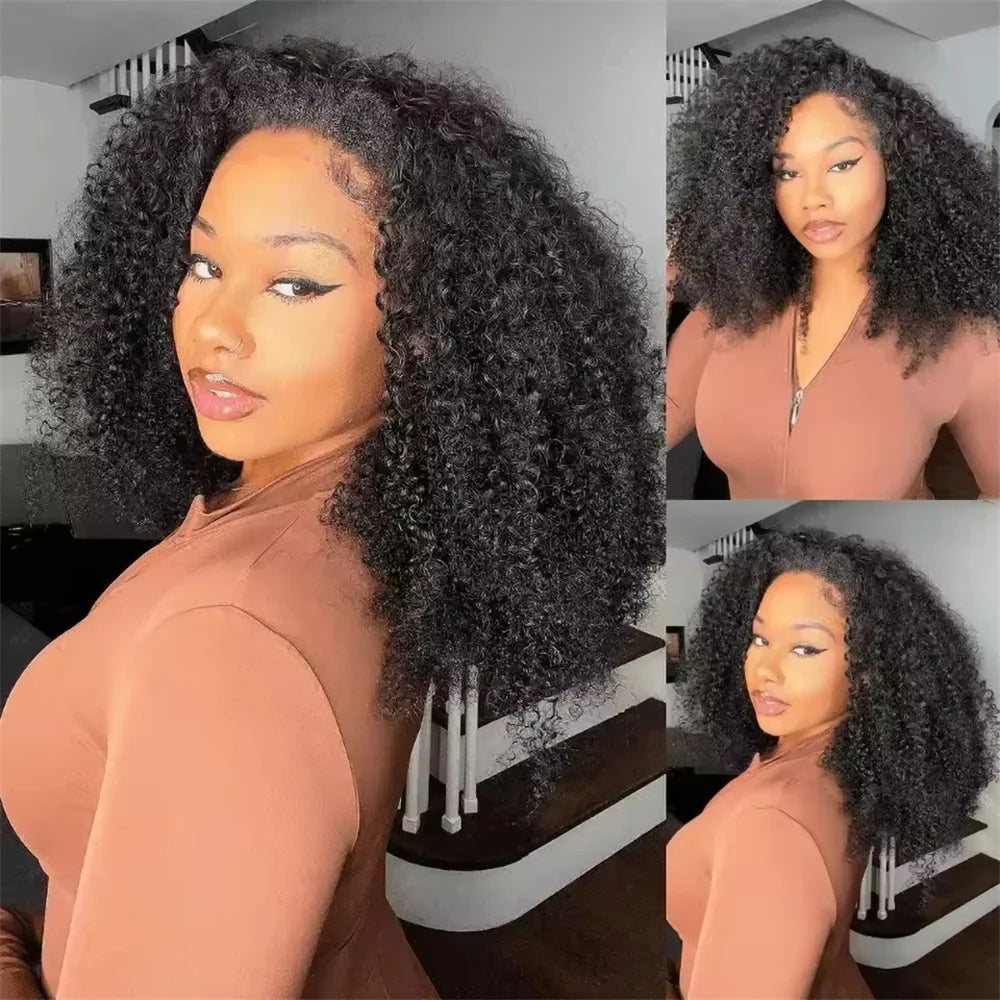 Half Wig Glueless Human Hair Wigs With Drawstring Seamless Clips 250 Density Kinky Curly Half Wigs Full Machine Made Wig
