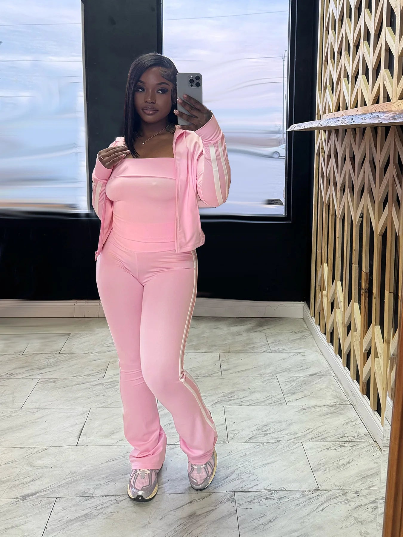CM.YAYA Women's Set Long Sleeve Cargidan +strapless and Striped Pants Suit Three 3 Piece Set 2025 Street Active Outfit Tracksuit