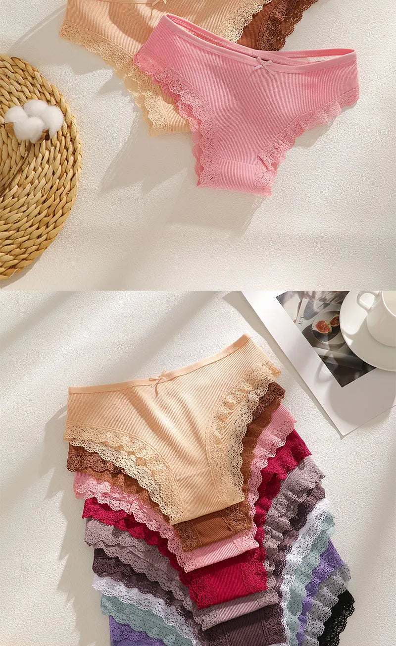 FINETOO 6Pcs/Set Women Cotton Panties Floral Lace Intimate Underwears M-XXL Trendy Patchwork Lace Briefs Female Soft Underpants