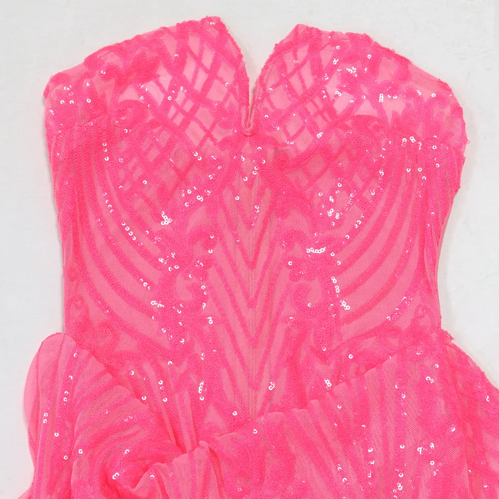 Sequin Ruffle Dress Lady Sexy Party Bodycon Evening Dresses 2024 Women Summer Clothes Elegant Luxury Birthday Club Mini Dresses
