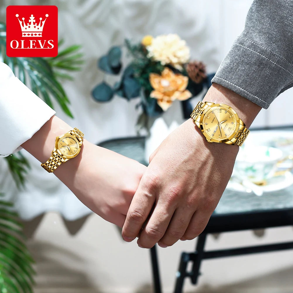 OLEVS 9931 Watch For Men Women Roman Scale Quartz Couple Watch Rhombus Mirror Auto Date Wristwatch Luxury Waterproof Hand Clock