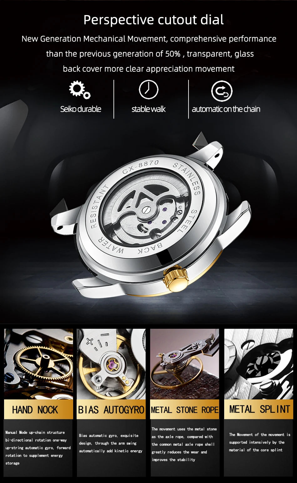 CHENXI Mens Mechanical Watches Top Brand Stainless Steel Automatic Watch Men Waterproof Business Wristwatch with Luminous