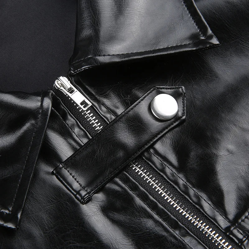 FAGADOER Y2k Punk Gothic Leather Jacket Women Cropped Lapel Letter Embroidery Moto Jackets Coat Short Female Streetwear 2025 New