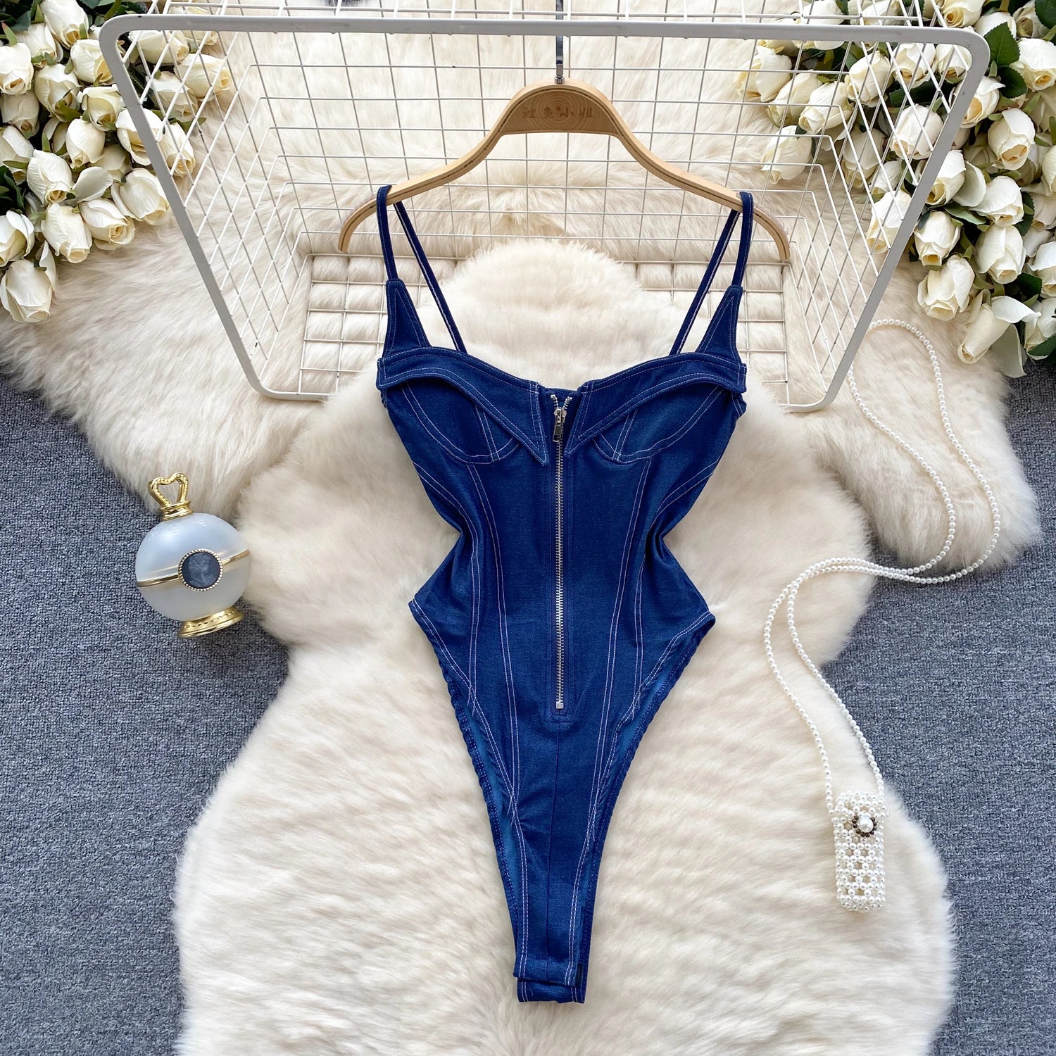 SINGREINY American Vintage Denim Bodysuits Spaghetti Strap Skinny Women Playsuits Fashion Streetwear Slim Sexy Zipper Rompers