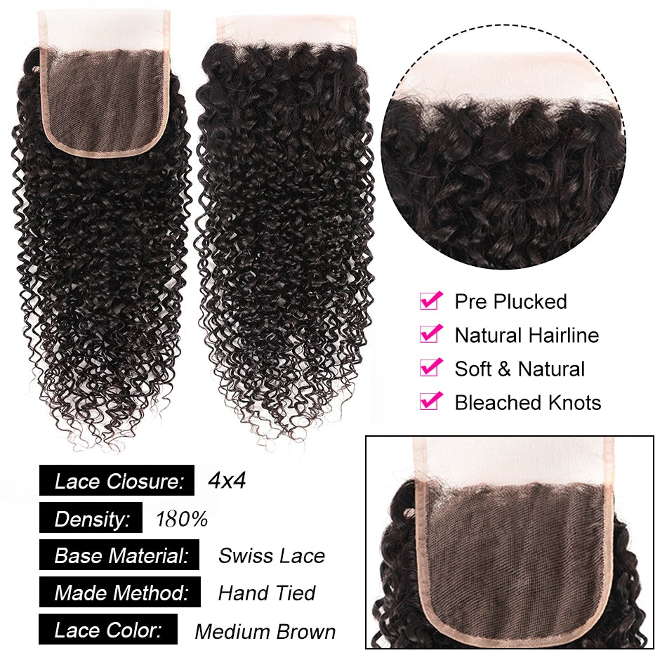 4x4 DEEP Wave Closure 12A Human Hair Brazilian Lace Closure Curly Straight Body Water Wave Lace Closure Remy Human Hair Closure