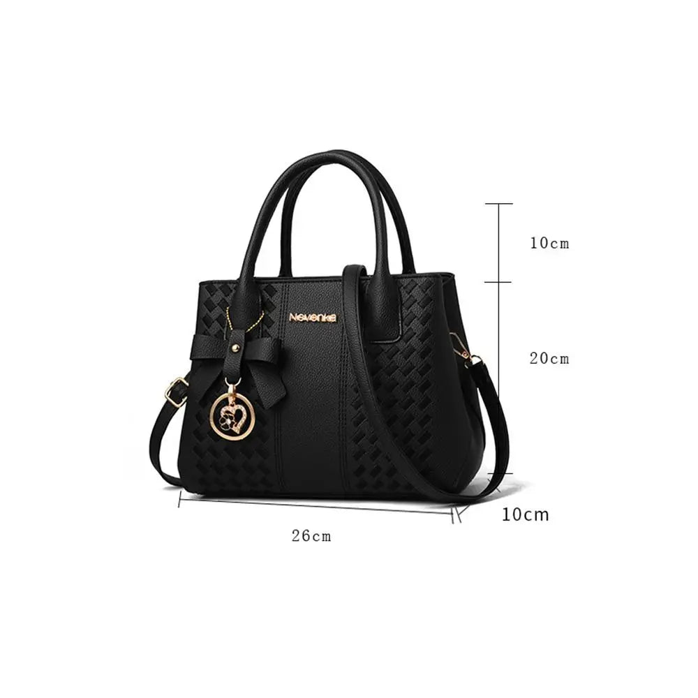 Casual PU Leather Shoulder Bags with Pendant Solid Color Ladies Handbags Large Capacity Embossed Crossbody Bag