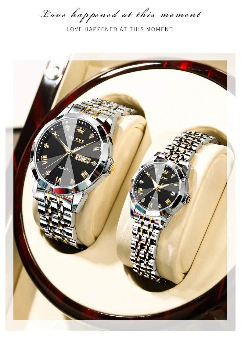 OLEVS 9931 Watch For Men Women Roman Scale Quartz Couple Watch Rhombus Mirror Auto Date Wristwatch Luxury Waterproof Hand Clock