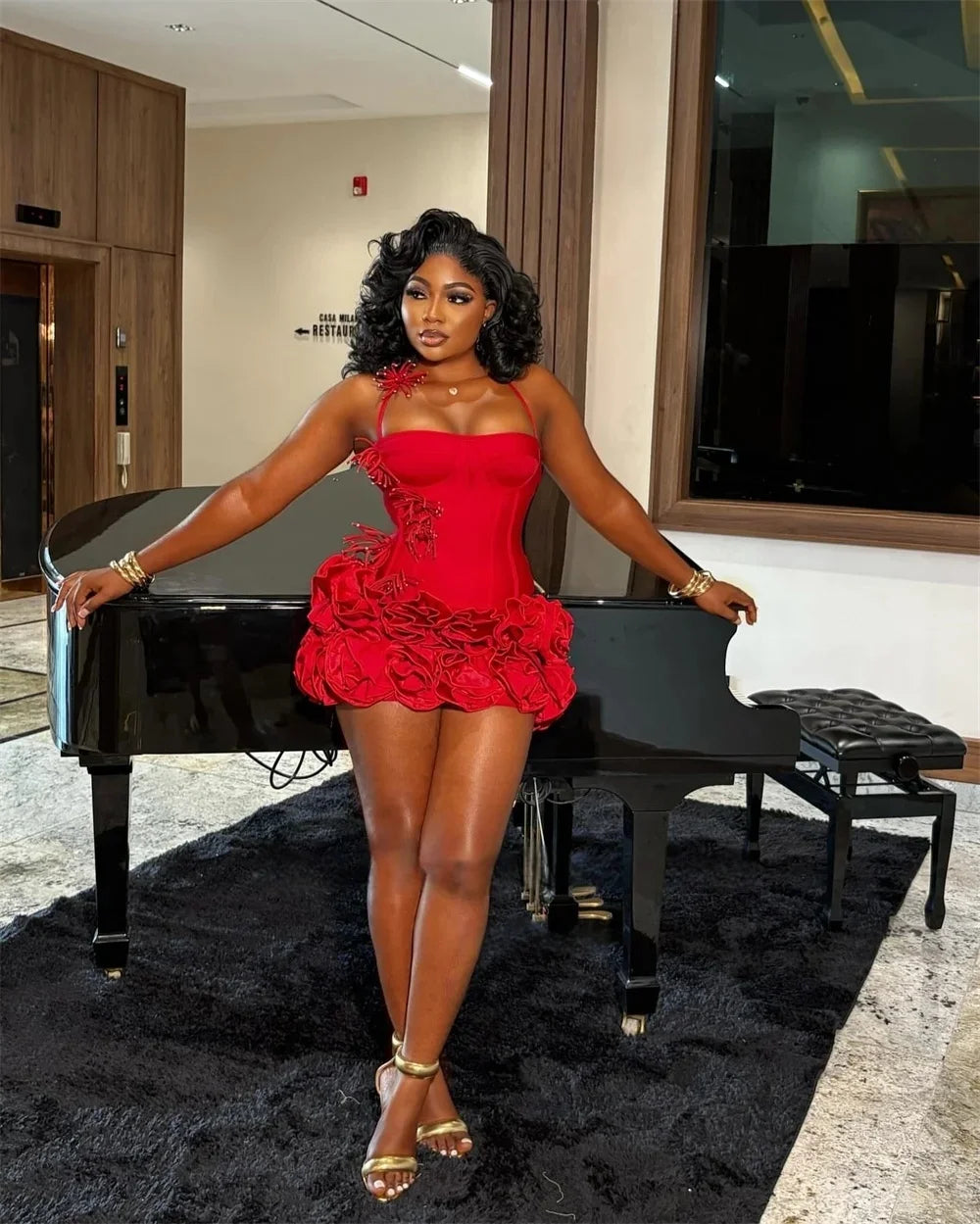 Red Short Prom Dresses For Black Girls Halter Ruffles African American Birthday Party Homecoming Cocktail Dresses Customized