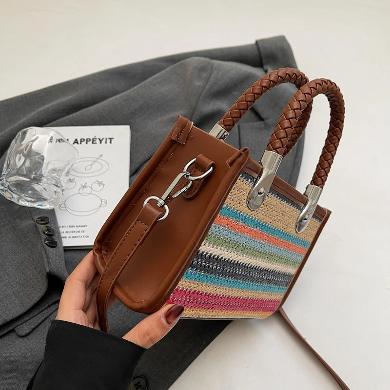 Designer Women Shoulder Bag Fashion Woven Handbag Purse Small Square Crossbody Bags 2025 Brand Straw Tote Bag Classic Ladies Bag