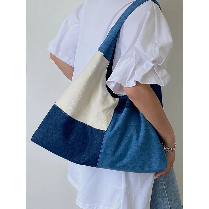 Patchwork Design Women Shoulder Bag Fashion Denim Female Handbags large capacity Jeans big Totes