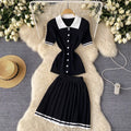 Fashion Knitting 2 Piece Sets Women Outfits Summer Clothing Women 2026 Polo-Neck Top Mini Skirt Suit Casual Knitted Dress Sets