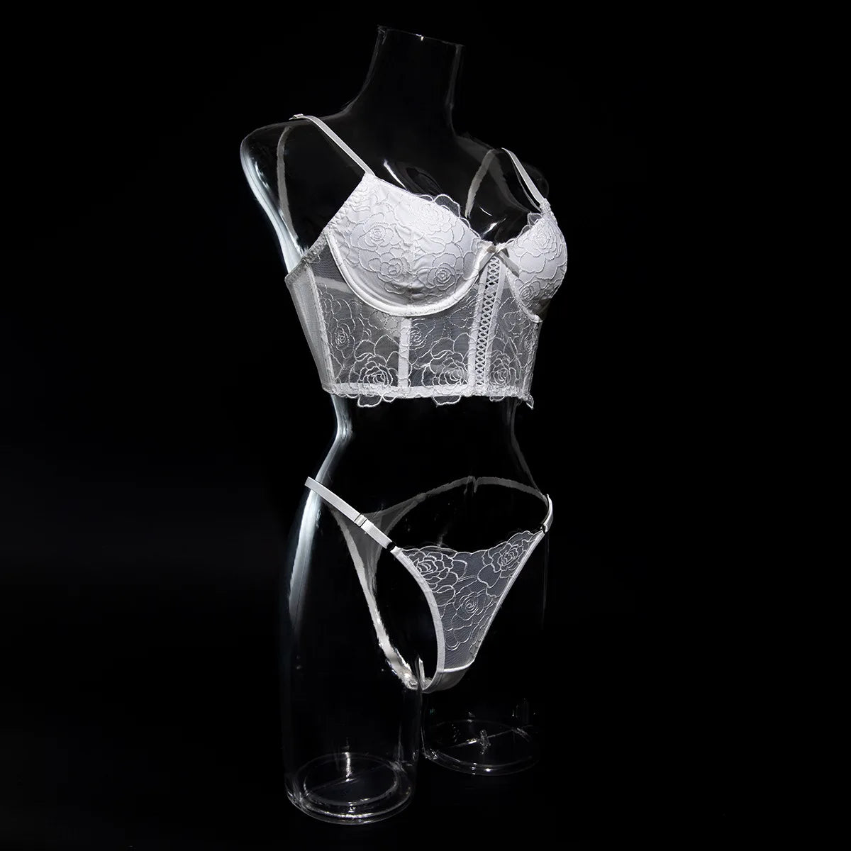 Krasapt White Floral Embroidered Fishbone Bras And Panties Sexy Lingerie Sets Transparent Mesh Patchwork Erotic Underwear Suit